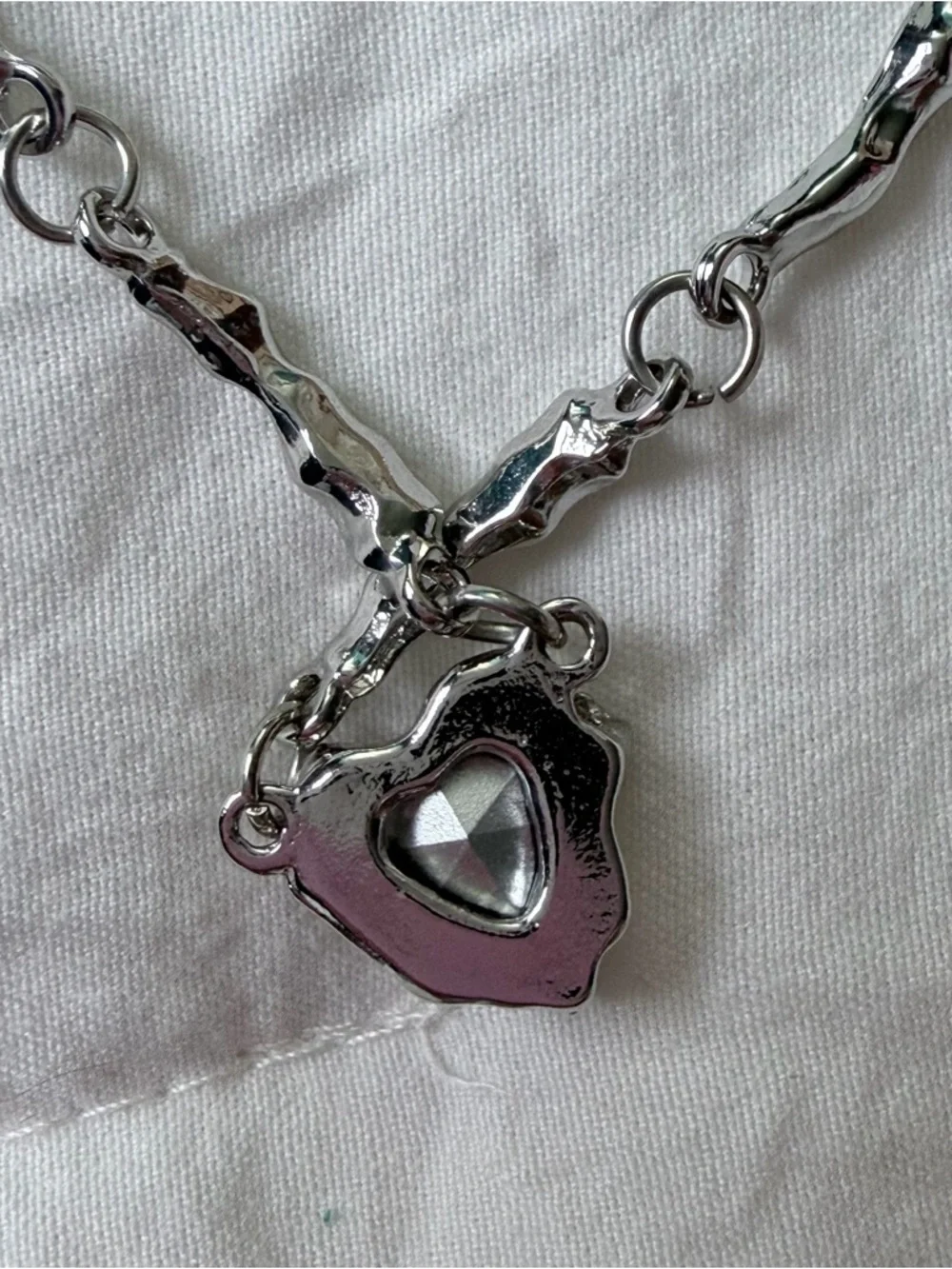 Brand New Y2K Magic Fairytale Silver White Diamond Heart Pendant 18” Necklace